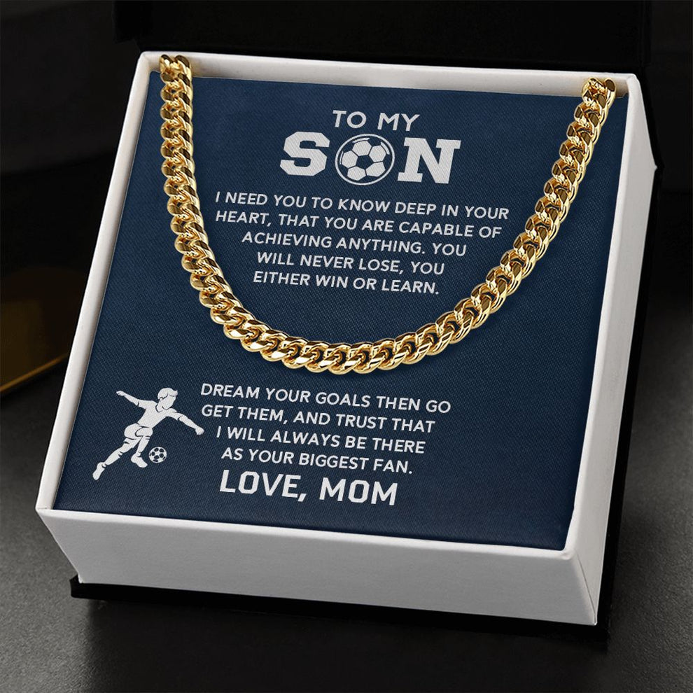 litzzy Cuban Link Necklace - Soccer Son, Biggest Fan - To My Son Gift, Son Love Soccer Jewelry 14K YELLOW GOLD FINISH STANDARD BOX 