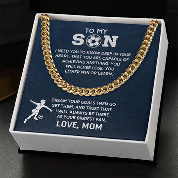 litzzy Cuban Link Necklace - Soccer Son, Biggest Fan - To My Son Gift, Son Love Soccer Jewelry 14K YELLOW GOLD FINISH STANDARD BOX 