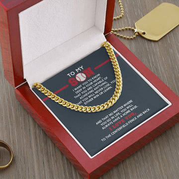 litzzy Cuban Link Necklace - To My Son, Achieve Anything, Home Base - To My Son Gift - Baseball Lover Jewelry 14K YELLOW GOLD FINISH LUXURY BOX 