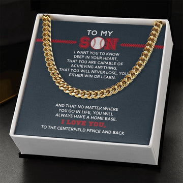 litzzy Cuban Link Necklace - To My Son, Achieve Anything, Home Base - To My Son Gift - Baseball Lover Jewelry 14K YELLOW GOLD FINISH STANDARD BOXsold out 