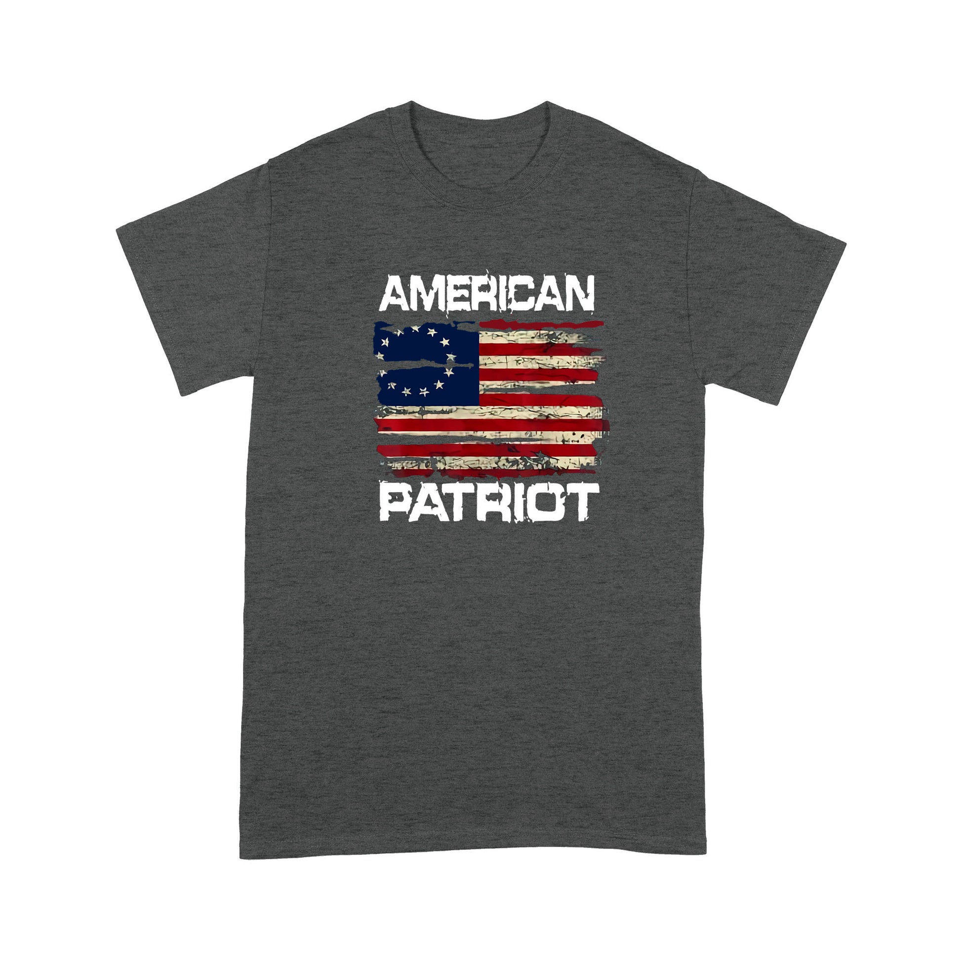 litzzy Patriort Day American Flag T-shirt | Made in US  S Dark Heather Grey 