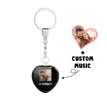 litzzy Personalized Heart Crystal Photo Song Keychain With Scannable Code Keychain Black  