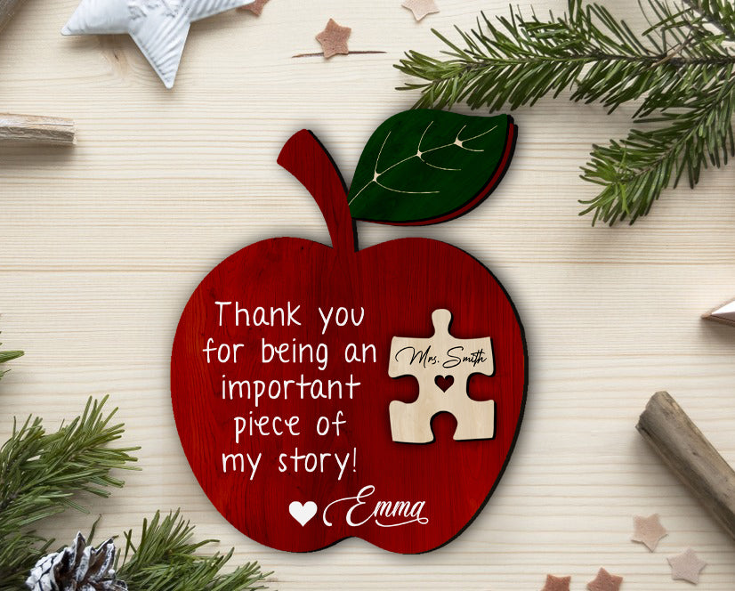 litzzy Personalized Teacher Gift, Teacher Appreciation Gifts, Apple Puzzle Piece Sign, End of Year Gifts Personalized, Gift Ideas Daycare Preschool Custom Wooden Sign   