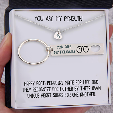 litzzy Personailzed Keychain and Heart Necklace Gift Box You Are My Penguin Couple Gifts Jewelry   