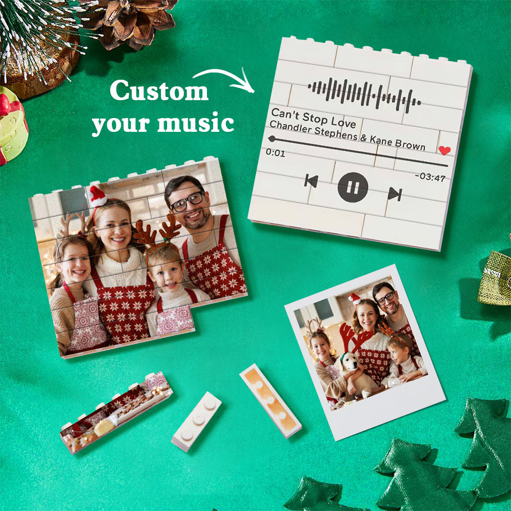 litzzy Personalized Building Brick Puzzle Photo Block Christmas Ornament Building Brick Photo Photo & Music Code  