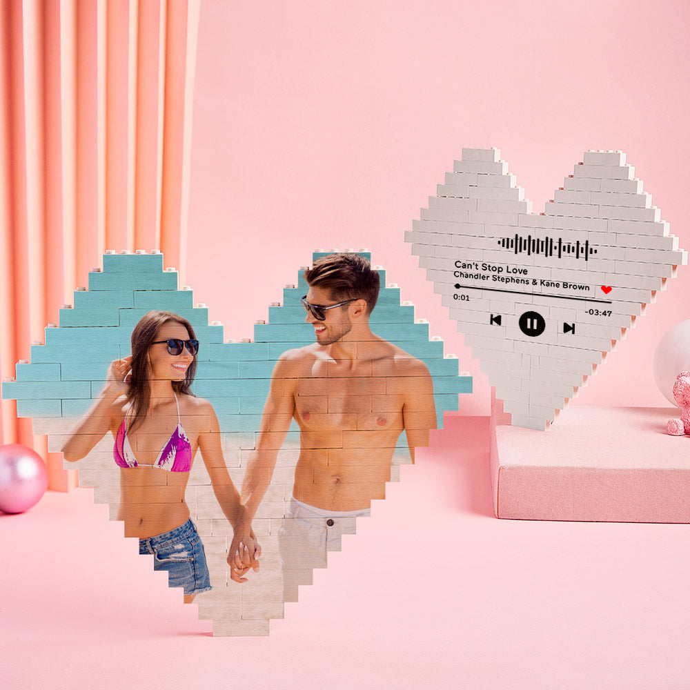 litzzy Custom Building Brick Heart Shaped Personalized Photo Block Puzzle Building Brick Photo Photo & Music Code 26*21cm=10.2*8.3inch 