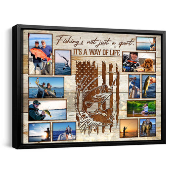 litzzy Fishing Photo Collage Canvas, Personalized Gift For Fisherman, Fishing Gift For Him Canvas Wall Art   
