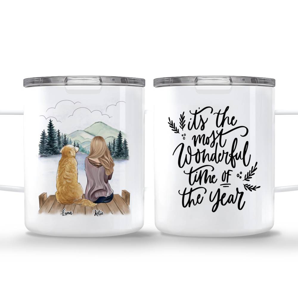 litzzy Girl and Dogs -It's The Most Wonderful Time Of The Year -Personalized Enamel Campfire Mug Mug   