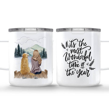 litzzy Girl and Dogs -It's The Most Wonderful Time Of The Year -Personalized Enamel Campfire Mug Mug   