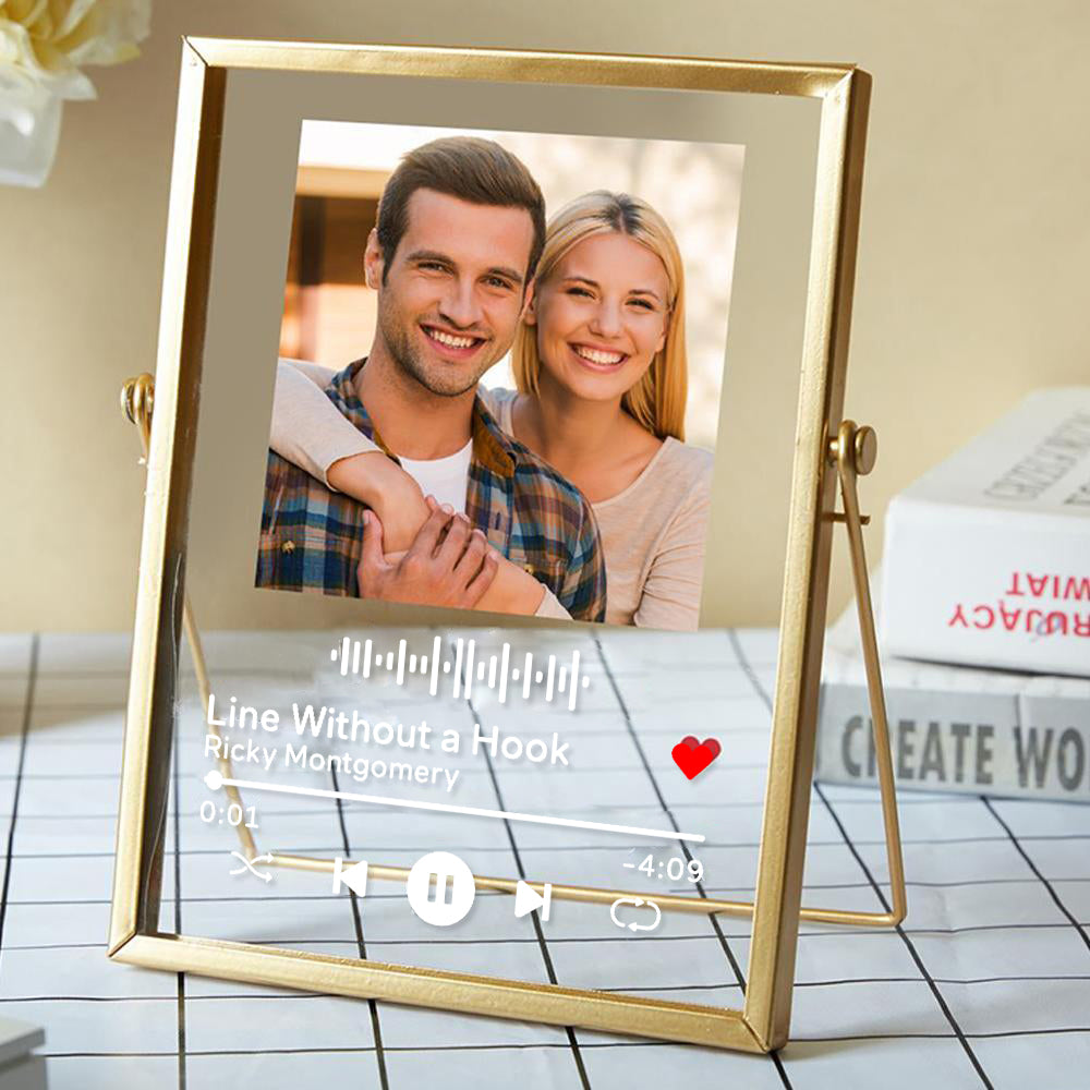 litzzy Custom Photo Scannable Code Music Song Plaque With Golden Frame Acrylic Plaque White  