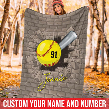 litzzy Personalized Softball Crack Wall Fleece Blanket - Lath0211204 Quilt Blanket 60x80  