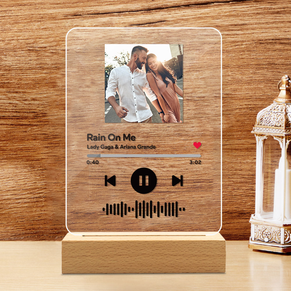 litzzy Personalized Scannable Music Code Acrylic Keychain/ Plaque/ Night Light Acrylic Plaque Plaque with Wooden Base-Black-6*8 inch  