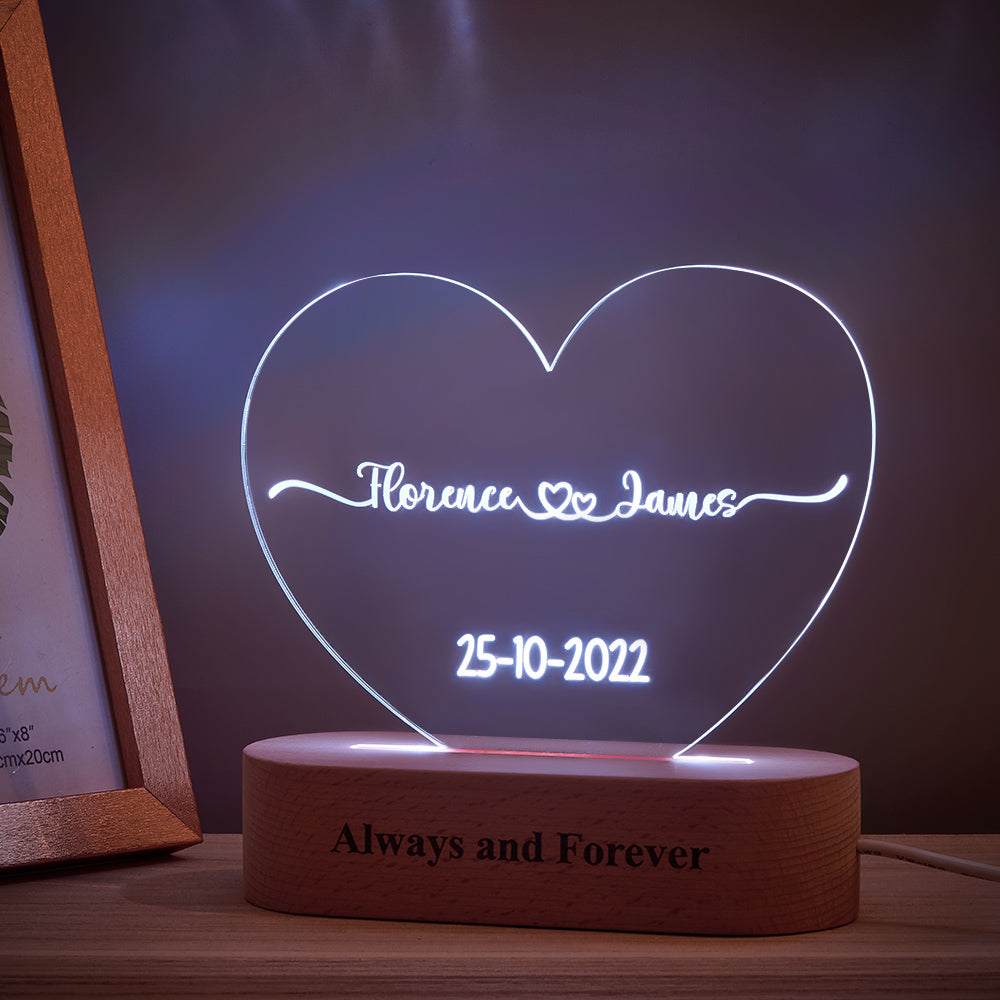 litzzy Heart Shaped Acrylic Plaque Personalized Name and Date Night Light Acrylic Plaque   