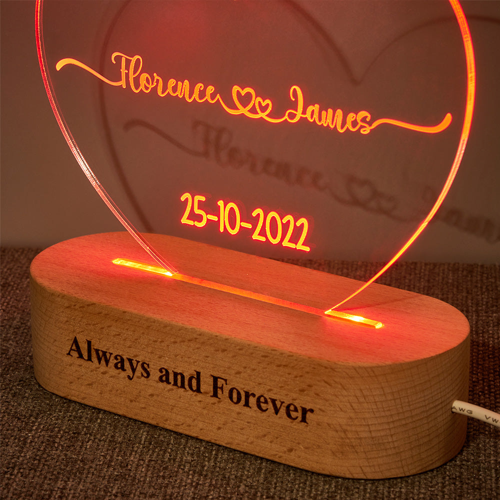 litzzy Heart Shaped Acrylic Plaque Personalized Name and Date Night Light Acrylic Plaque   