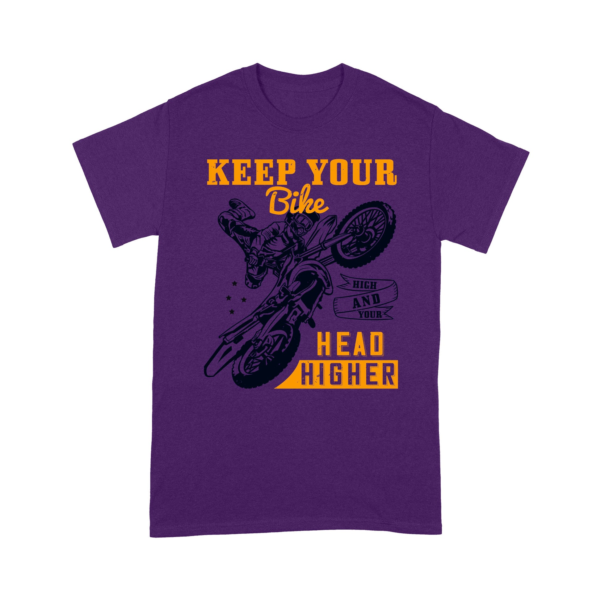 litzzy Keep Your Bike High And Your Head Higher- Motorcycle T-Shirt | Made in US T-Shirt S Purple 