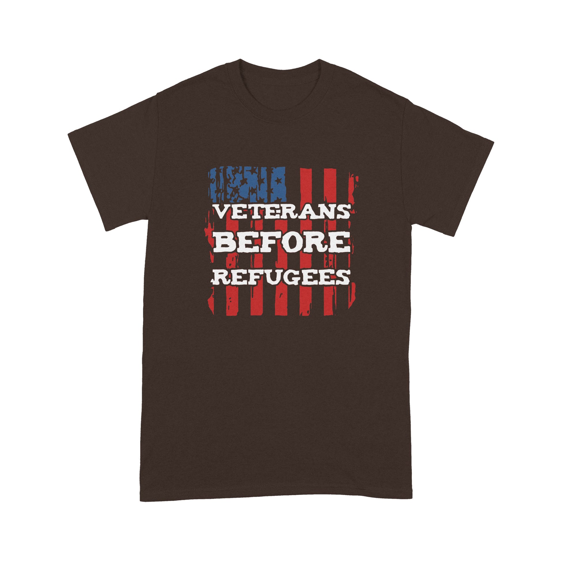 litzzy Veterans Before Refugees USA T-shirt | Made in US  S Brown 