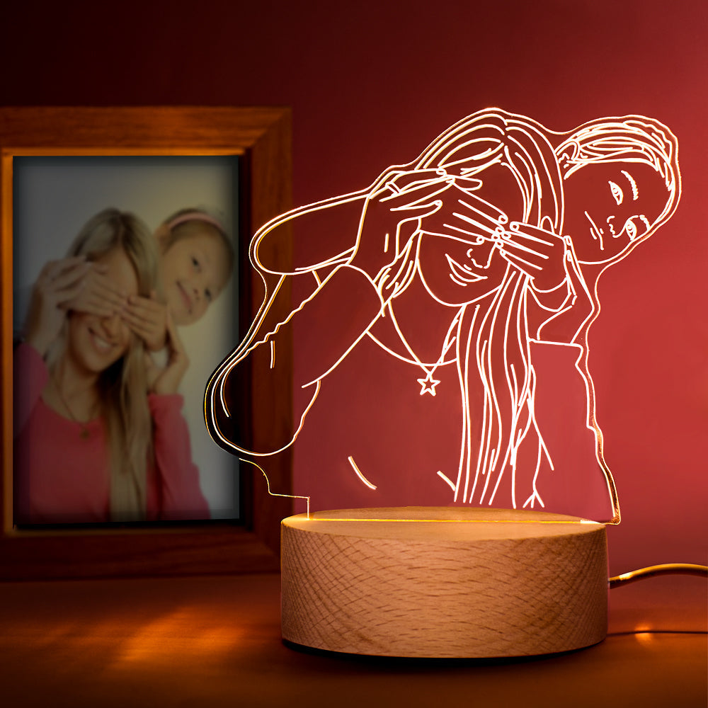 litzzy Custom Acrylic 3D Photo Lamp LED Night Lights With Wood Base Night Light No engraving  