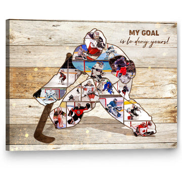 litzzy Ice Hockey Collage Canvas, Goalie Photo Collage Gift, Personalized Gift For Hockey Coach, Best Hockey Room Decor Canvas Wall Art   