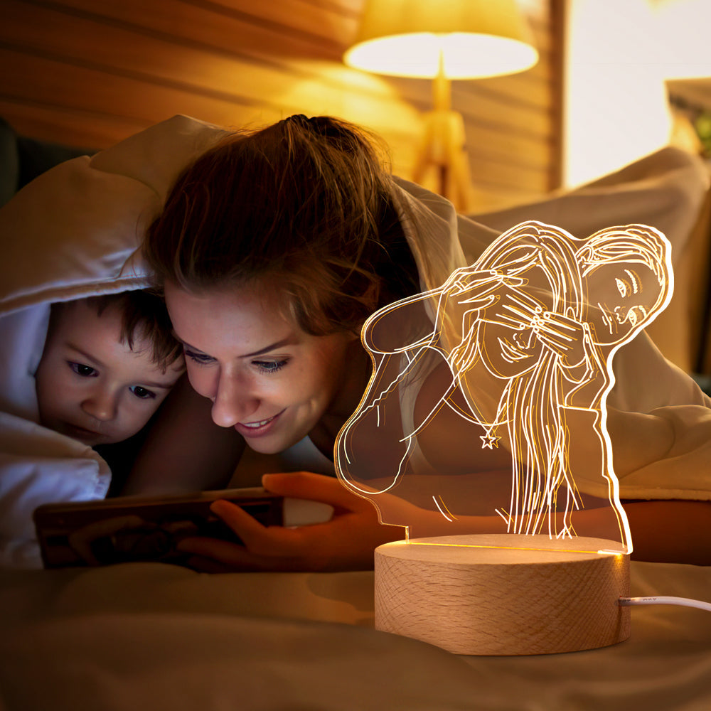 litzzy Custom Acrylic 3D Photo Lamp LED Night Lights With Wood Base Night Light   