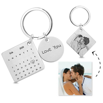 litzzy Custom Engraved Photo Keychain Calendar Keychains For Couple Keychain Need photo Add text 