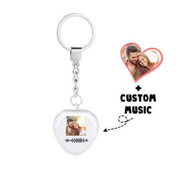 litzzy Personalized Heart Crystal Photo Song Keychain With Scannable Code Keychain white  