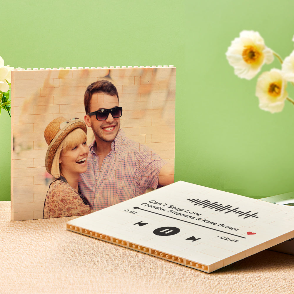 litzzy Personalized Building Brick Custom Horizontal Photo Block Building Brick Photo Photo & Music Code 11*7cm=4.3*2.8inch 