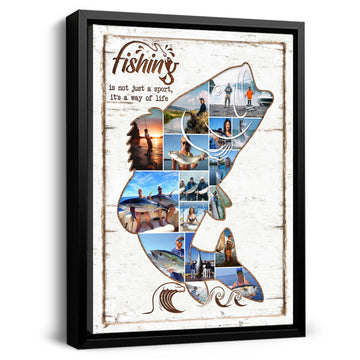 litzzy Fishing Photo Collage Gift, Fish Shape Canvas, Fishing Gift, Custom Bass Fish Shape Wall Art Canvas Wall Art   