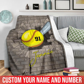 litzzy Personalized Softball Crack Wall Fleece Blanket - Lath0211204 Quilt Blanket 50x60  
