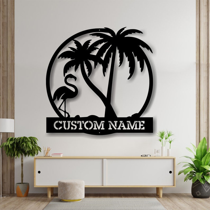 litzzy Flamingo and Palm Trees Family Custom | Decor | Wall Art - Cut Metal Sign - Custom metal signs - Metal Monogram Sign for Home Decor    
