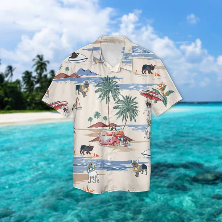 litzzy French Bulldog Summer Beach Hawaiian Shirt, Hawaiian Shirts for Men Short Sleeve Aloha Beach Shirt - Aloha shirt Hawaiian Hawaii Shirt For Summer Hawaii Shirt   
