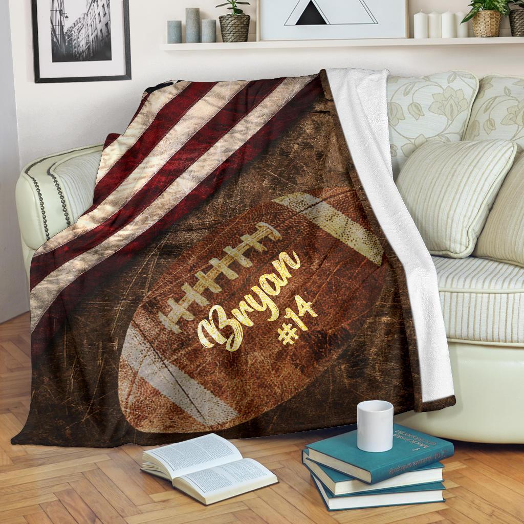 litzzy Personalized Football Vintage Flag Fleece Blanket - Tlno0611202 Quilt Blanket   