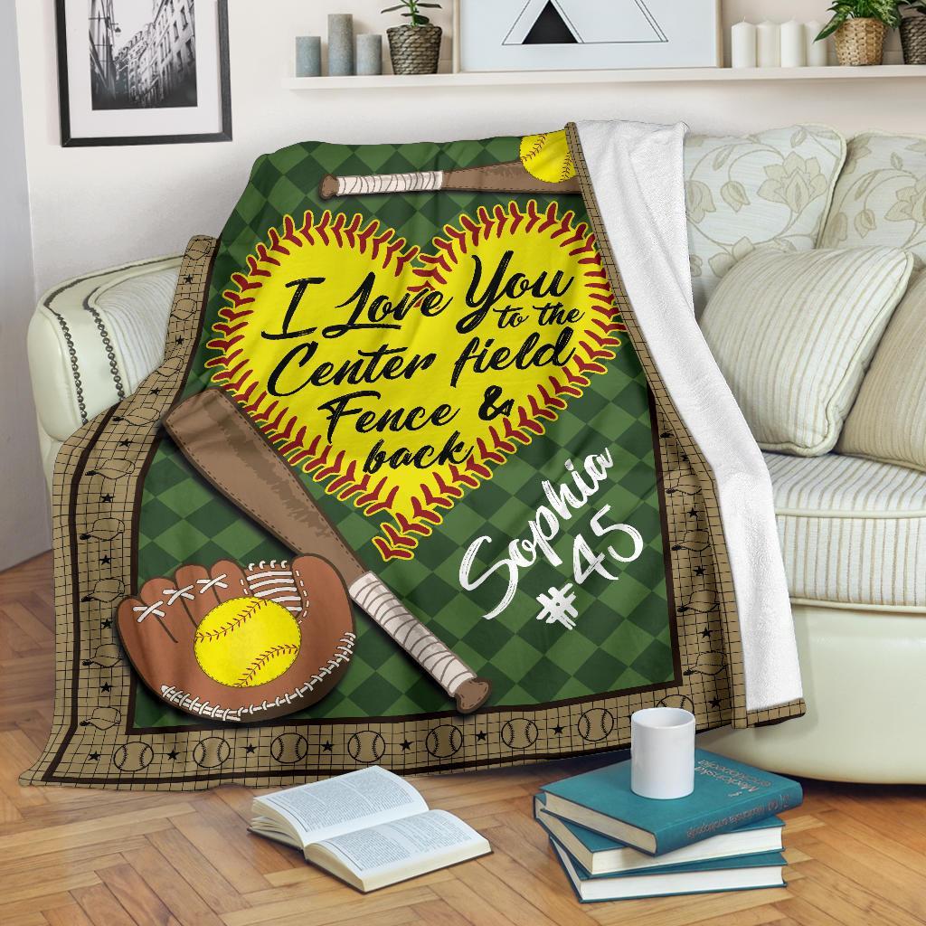 litzzy Personalized Sb I Love You To The Centerfield And Back Fleece Blanket - Tlno1411201Ki Quilt Blanket   