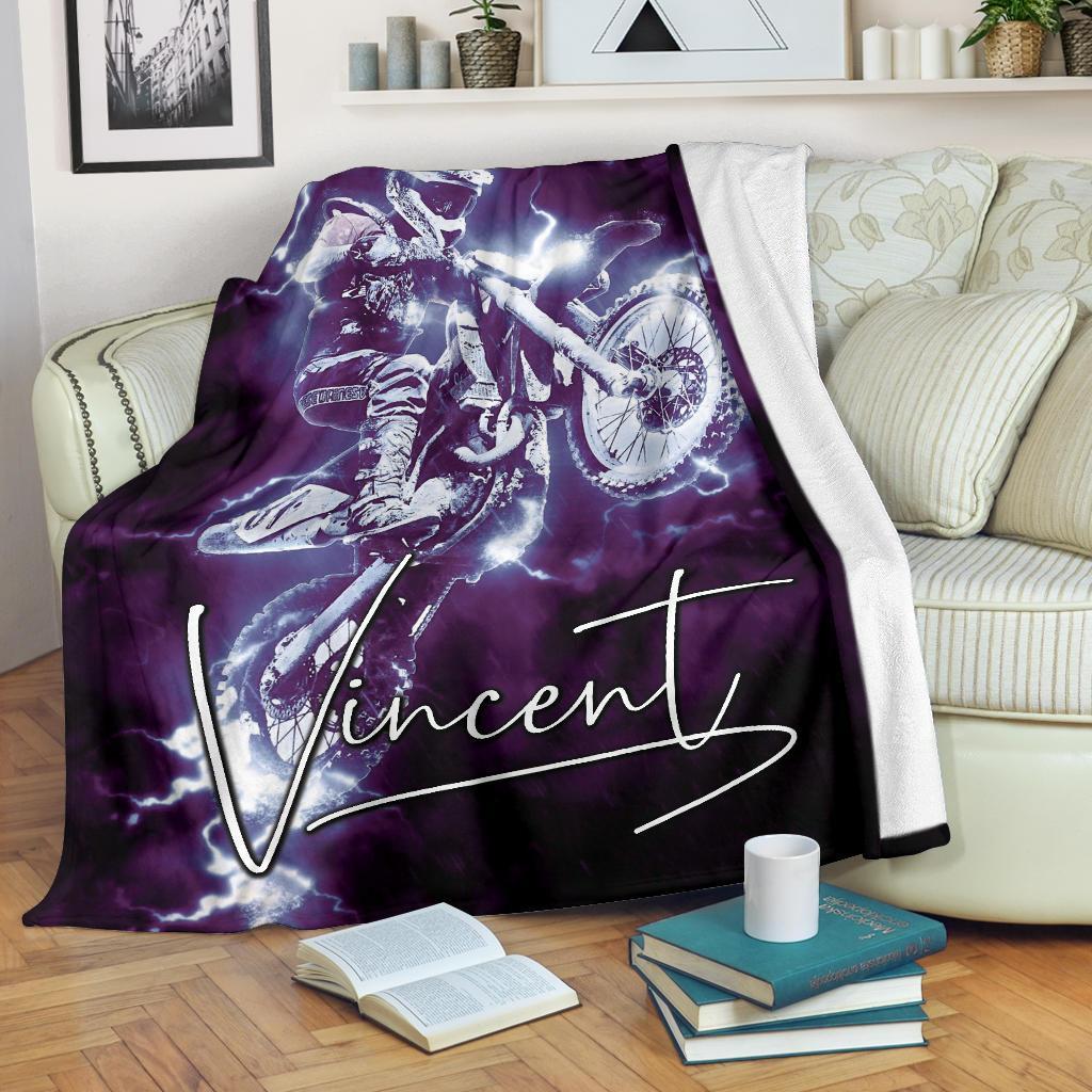 litzzy Personalized Motorcycle Fleece Blanket - Lath1311204 Quilt Blanket PURPLE 50 X 60 
