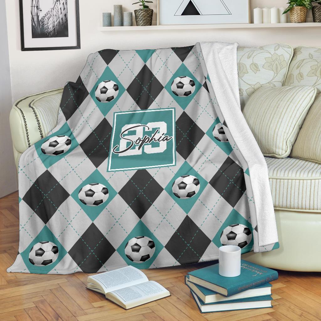 litzzy Personalized Soccer Argyle Pattern Fleece Blanket - Tlno2311201 Quilt Blanket   