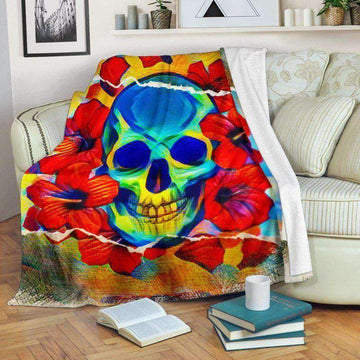 litzzy Tropical Temptation Skull Fleece Blanket Fleece Blanket   