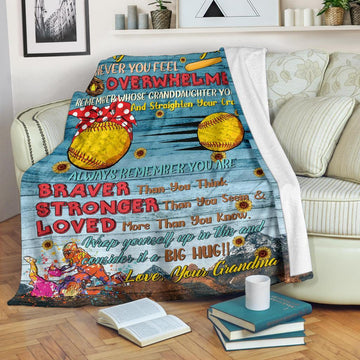 litzzy Softball - To My Granddaughter Consider It A Big Hug Fleece Blanket Nh040820Oh Quilt Blanket   