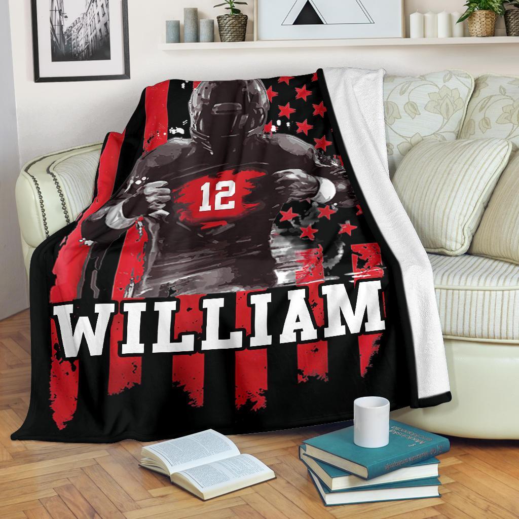 litzzy Personalized Football Player Red Black Flag - Tlnb0911205 Quilt Blanket   