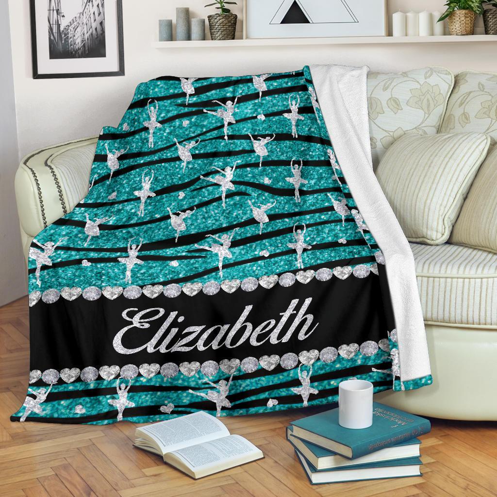 litzzy Personalized Ballet Glitter Zebra Fleece Blanket - Tlty1711202 Quilt Blanket   