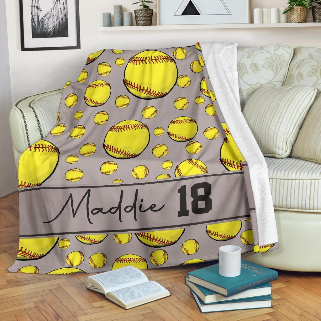 litzzy Personalized Softball Balls Fleece Blanket - Tltm1411201 Quilt Blanket   