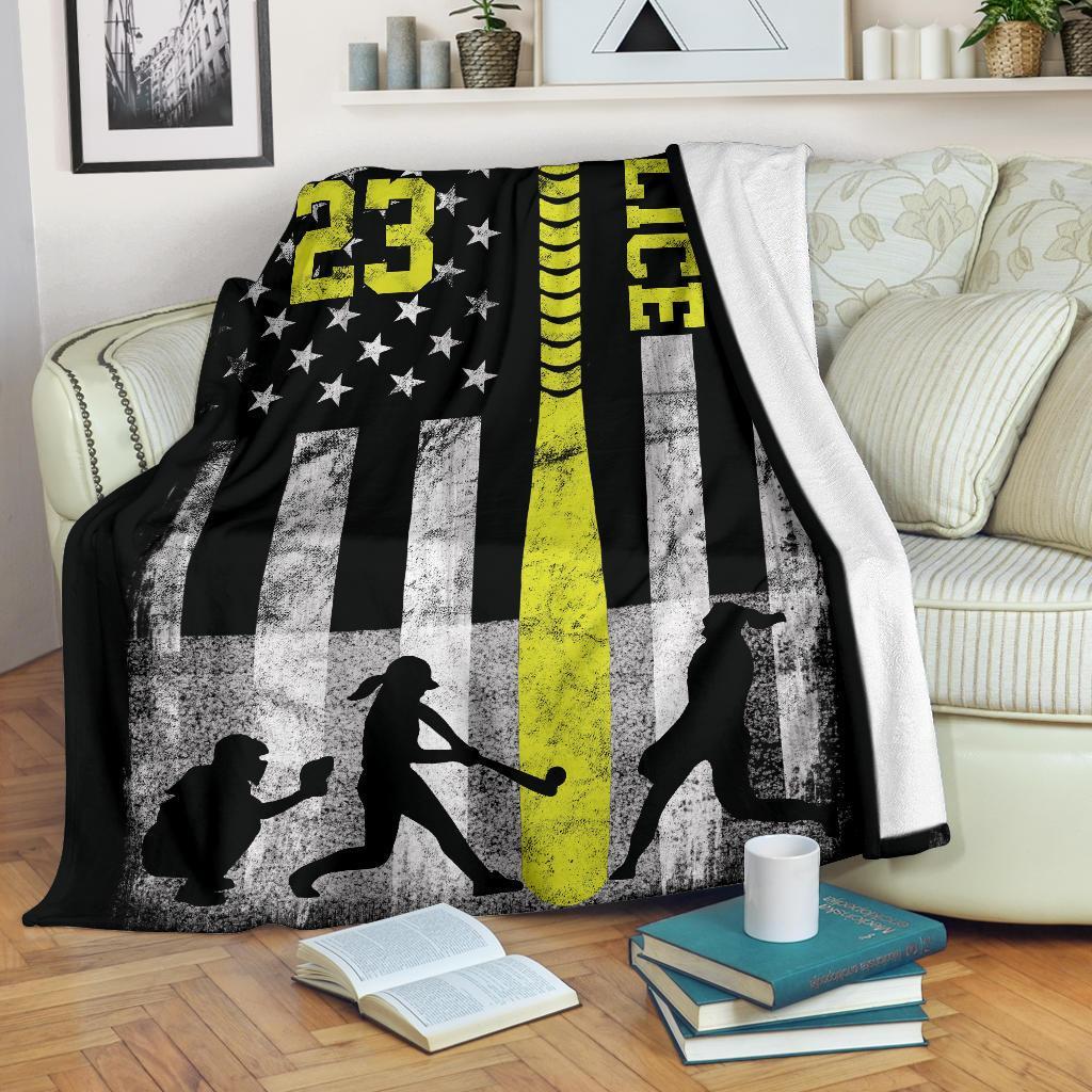 litzzy Personalized Softball Bat Flag Fleece Blanket - Tltm2511201 Quilt Blanket   