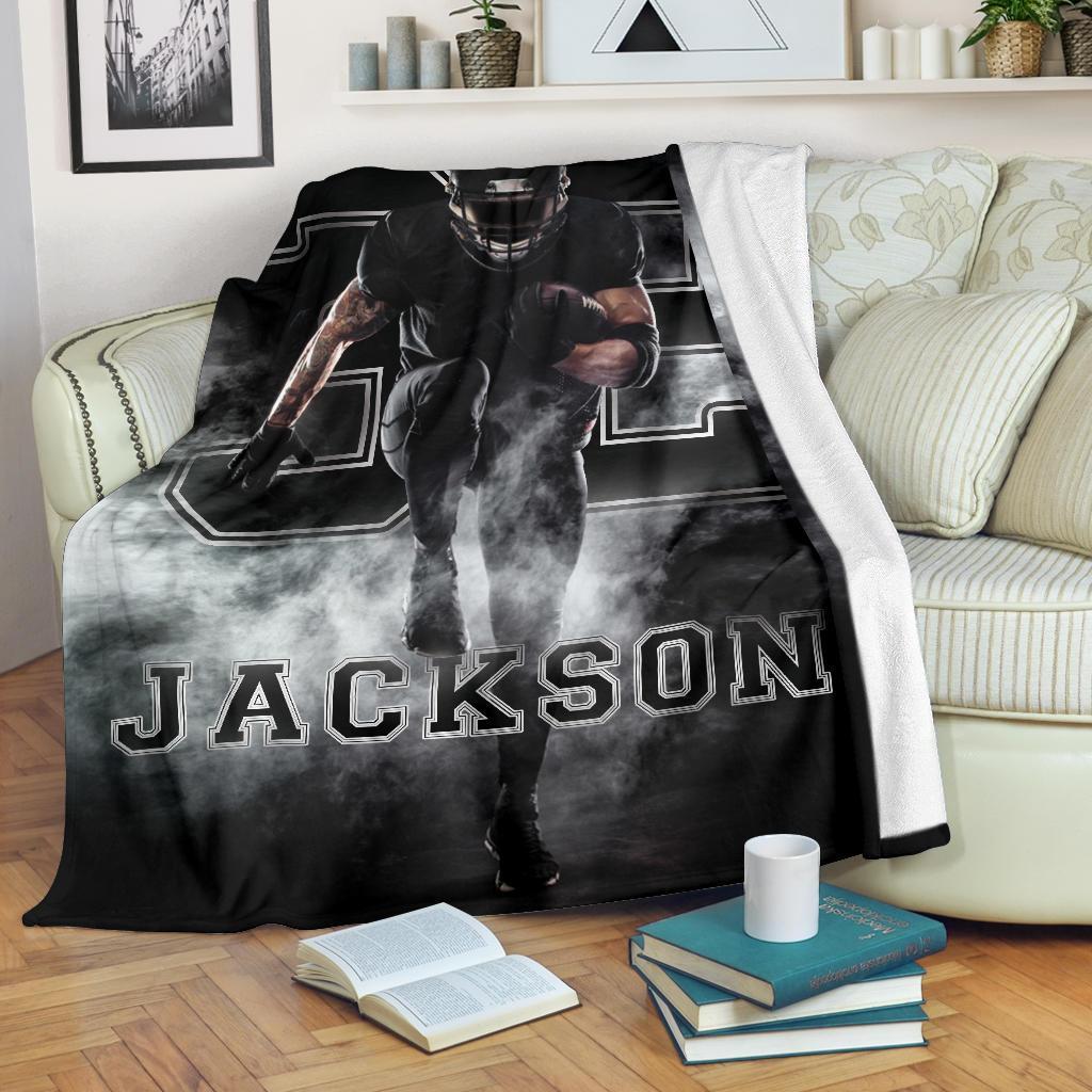 litzzy Personalized Football Player Smoke Fleece Blanket - Tlno1911201 Quilt Blanket   