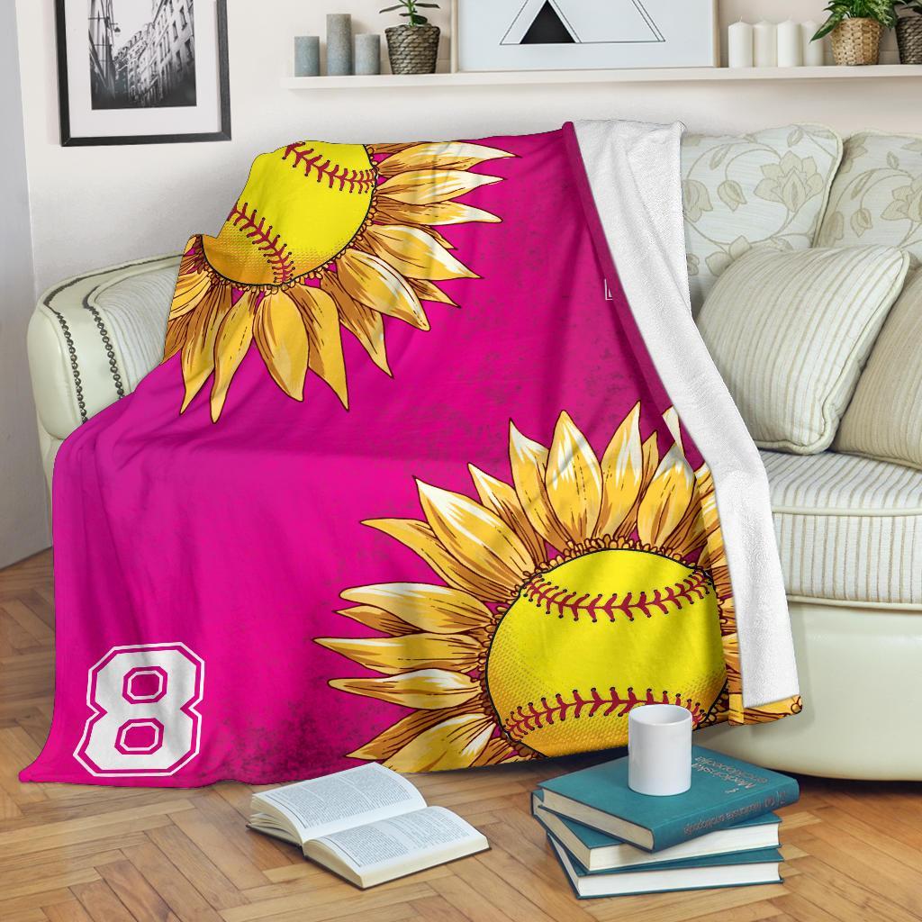 litzzy Personalized Softball Sunflower Fleece Blanket - Laci2411202 Quilt Blanket   