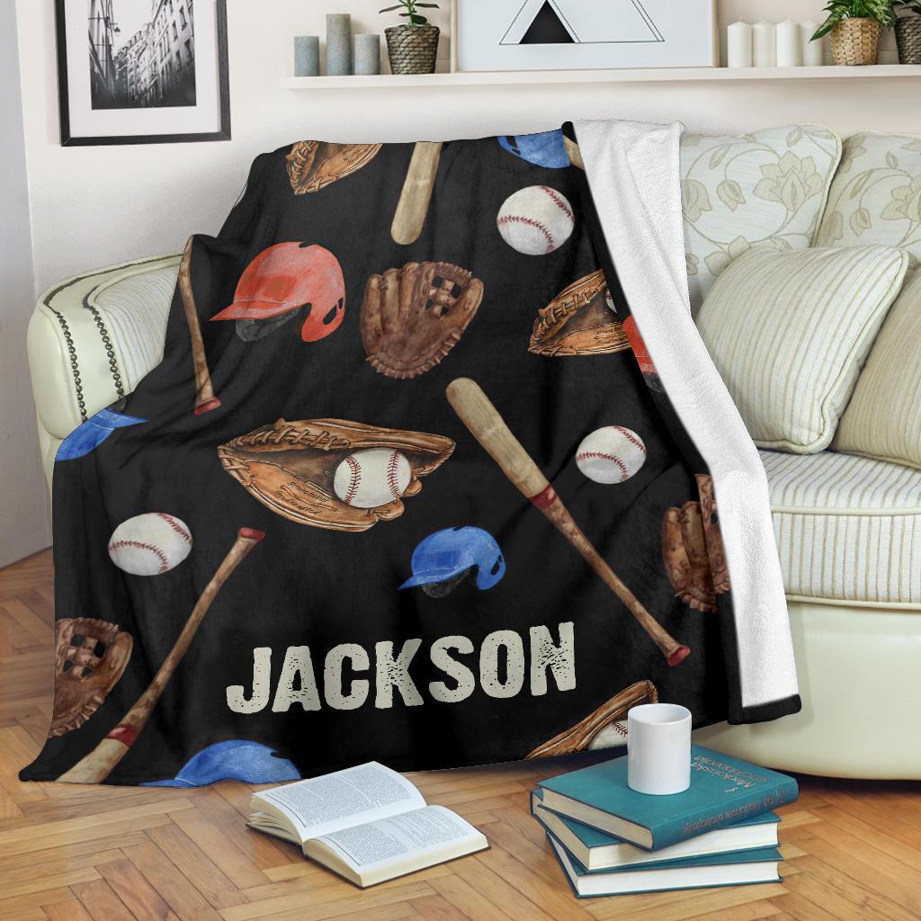litzzy Personalized Baseball Watercolor Pattern Fleece Blanket - Nh1411201 Quilt Blanket   