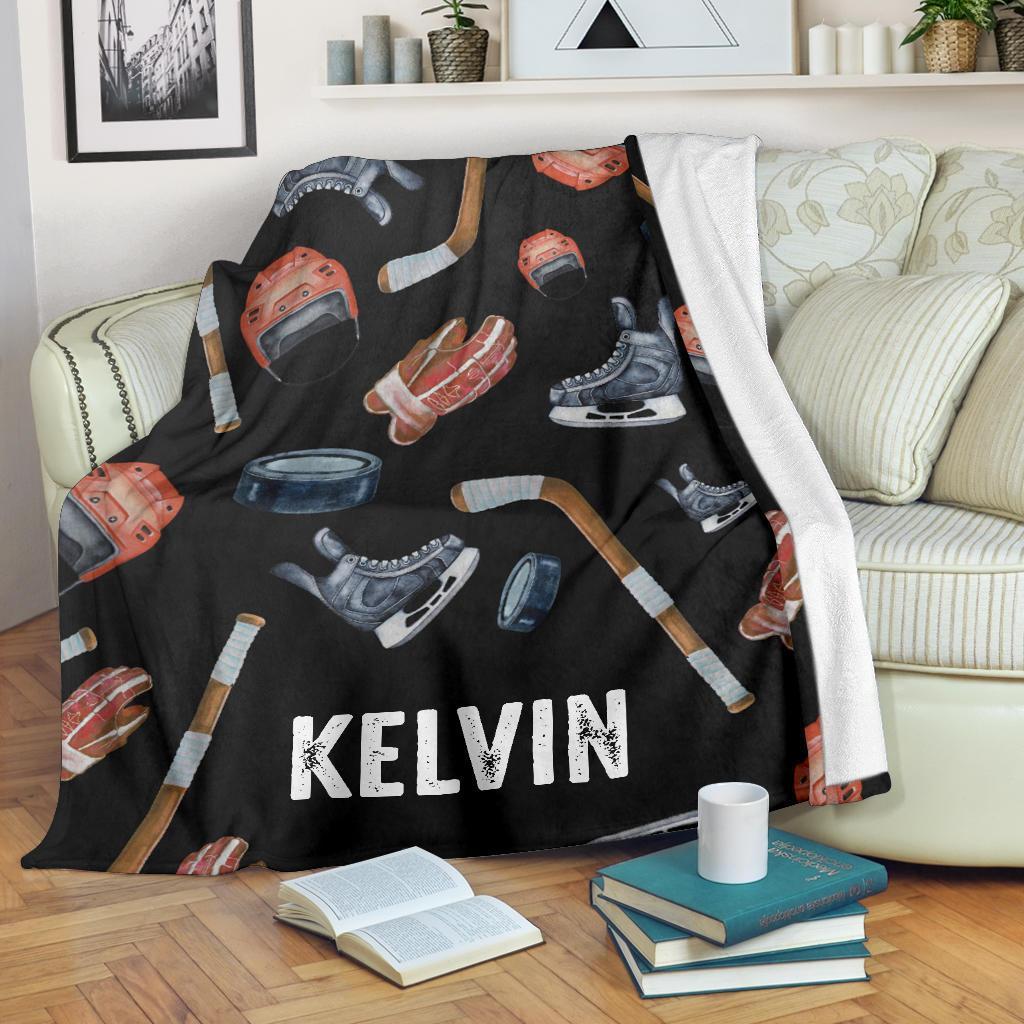litzzy Personalized Hockey Gear Watercolor Fleece Blanket - Tlnb1411202 Quilt Blanket   