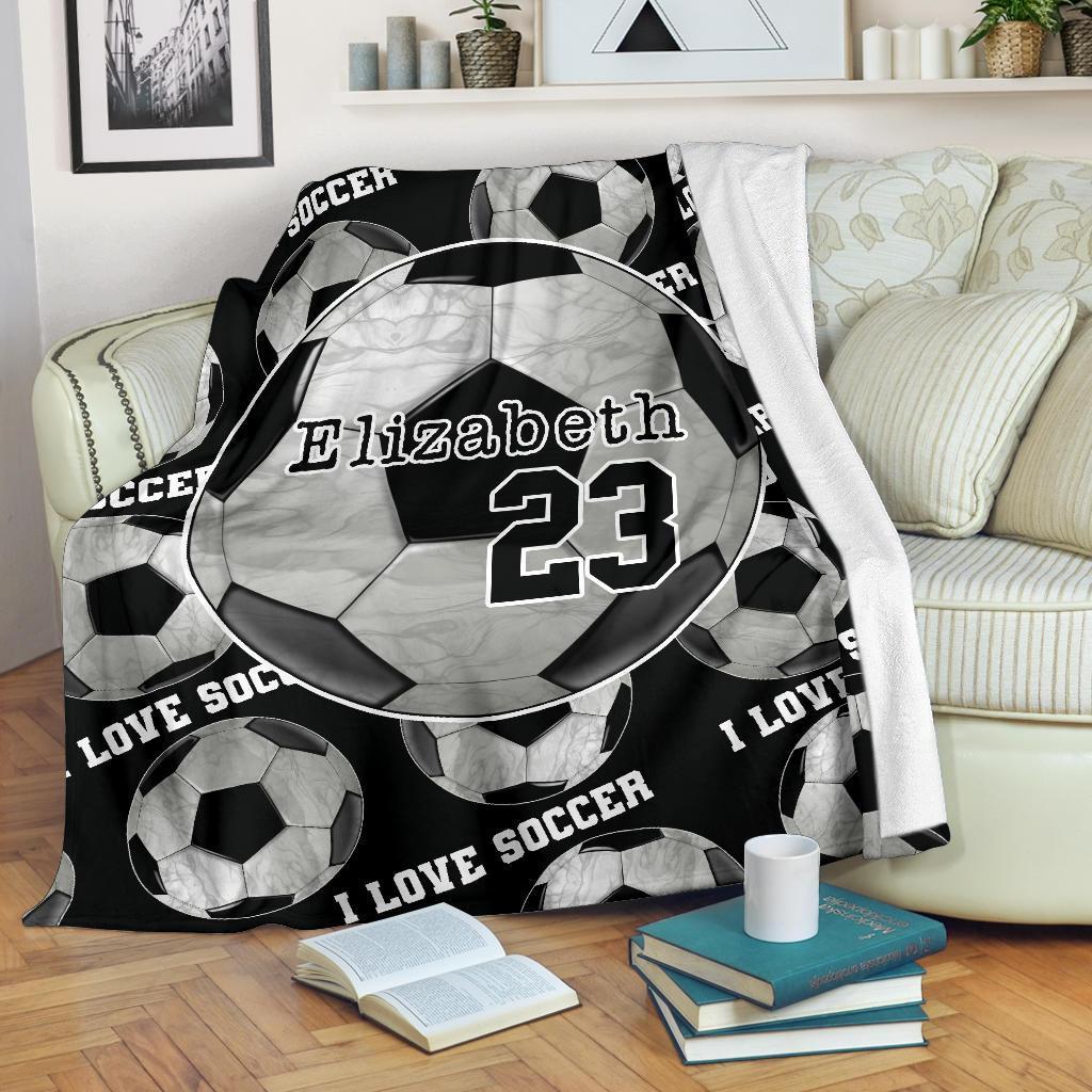 litzzy Personalized I Love Soccer Fleece Blanket - Ty0911206Ki Quilt Blanket   