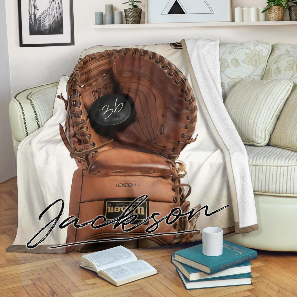 litzzy Personalized Hockey Glove Wood Fleece Blanket - Laci1611203 Quilt Blanket   