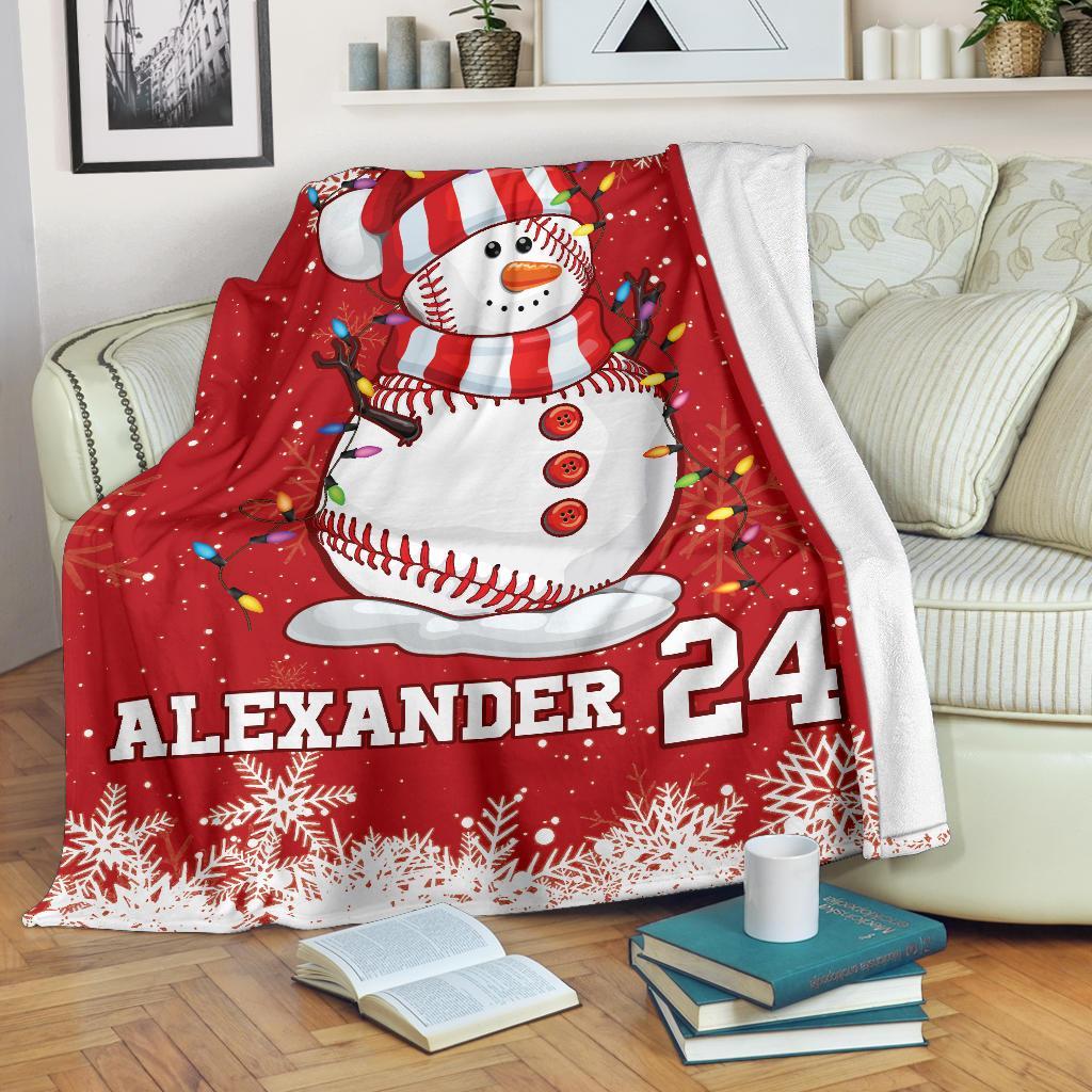 litzzy Personalized Snowman Baseball Fleece Blanket - Tlty1811201 Quilt Blanket   