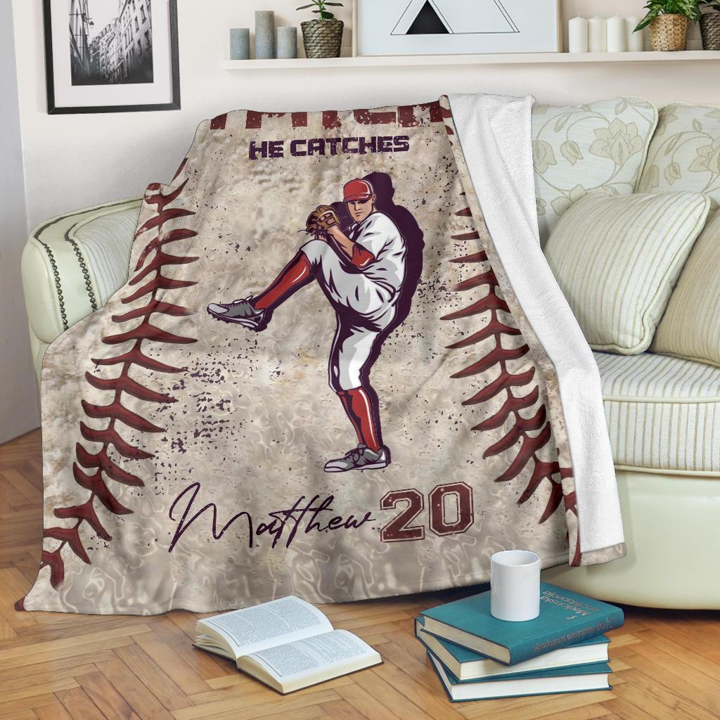 litzzy Personalized Pitcher Catcher Baseball Fleece Blanket - Lath1611203 Quilt Blanket 60x80 PITCHER 