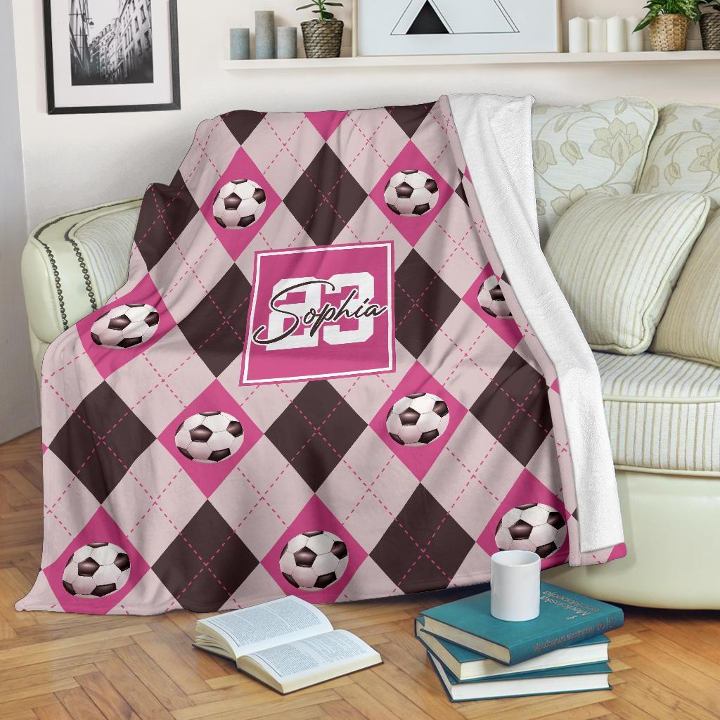 litzzy Personalized Soccer Argyle Pattern Fleece Blanket - Tlno2311201 Quilt Blanket   