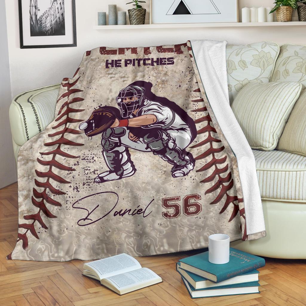 litzzy Personalized Pitcher Catcher Baseball Fleece Blanket - Lath1611203 Quilt Blanket 60x80 CATCHER 
